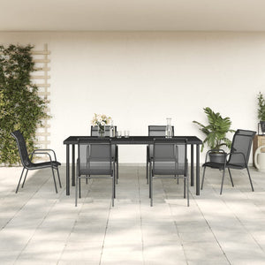 vidaXL Patio Dining Set Outdoor Table and Chair Black Steel and Textilene-1