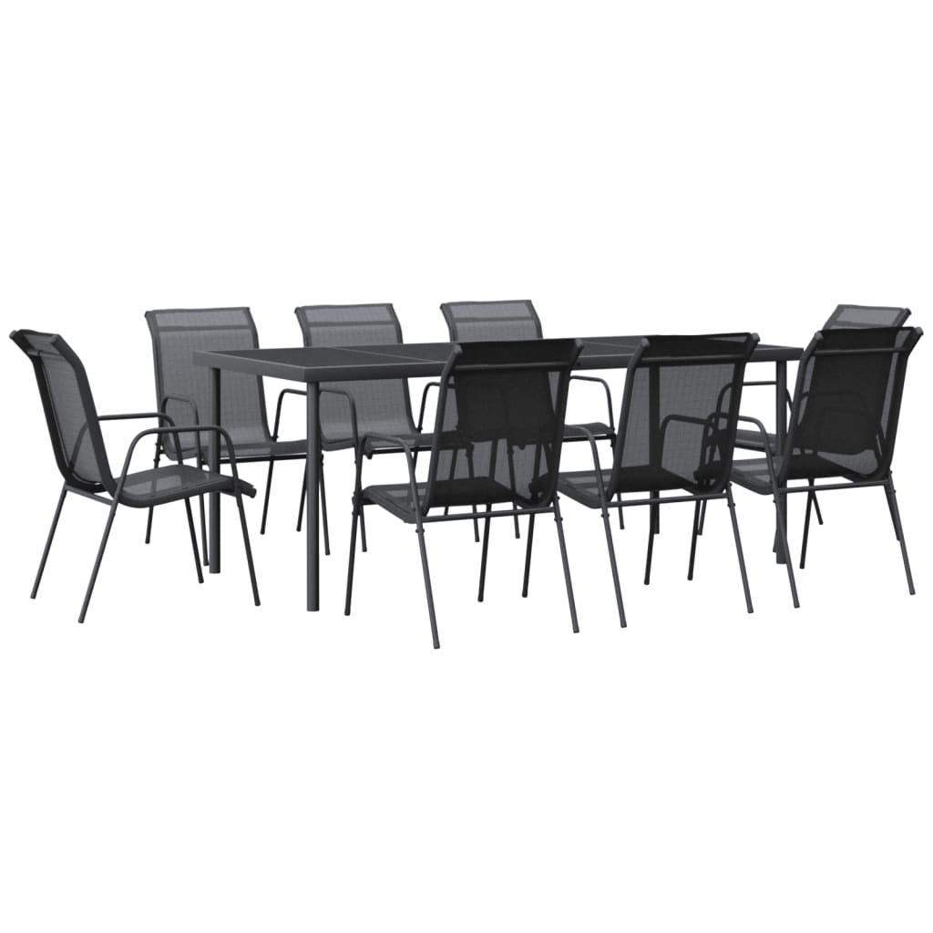 vidaXL Patio Dining Set Outdoor Table and Chair Black Steel and Textilene-0