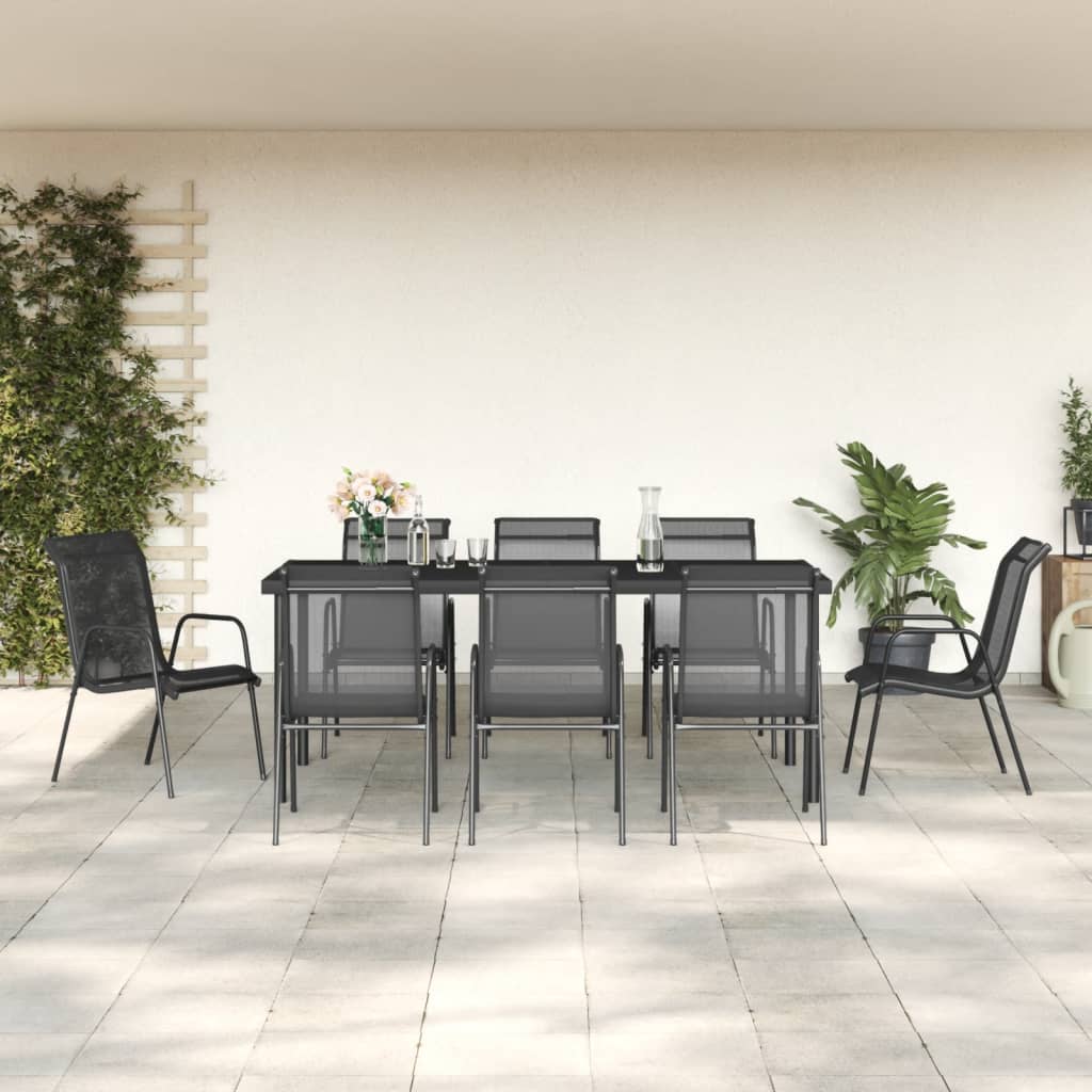 vidaXL Patio Dining Set Outdoor Table and Chair Black Steel and Textilene-1