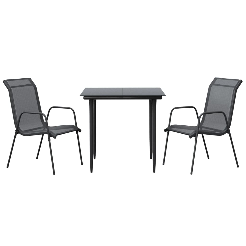 vidaXL Patio Dining Set Outdoor Table and Chair Black Steel and Textilene-30