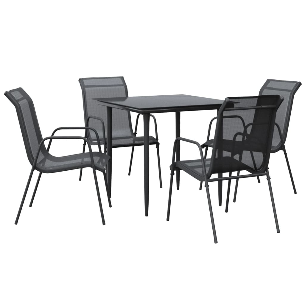 vidaXL Patio Dining Set Outdoor Table and Chair Black Steel and Textilene-36