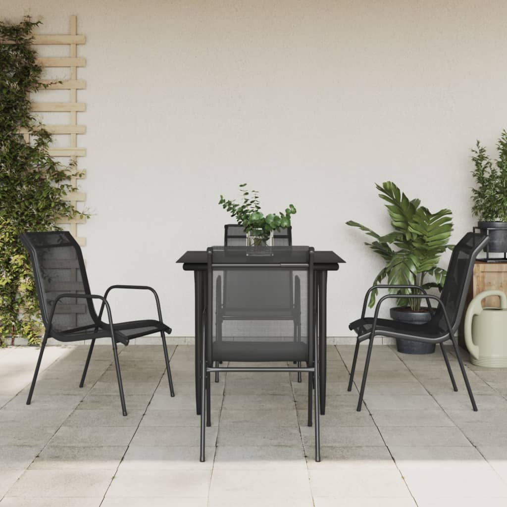 vidaXL Patio Dining Set Outdoor Table and Chair Black Steel and Textilene-41