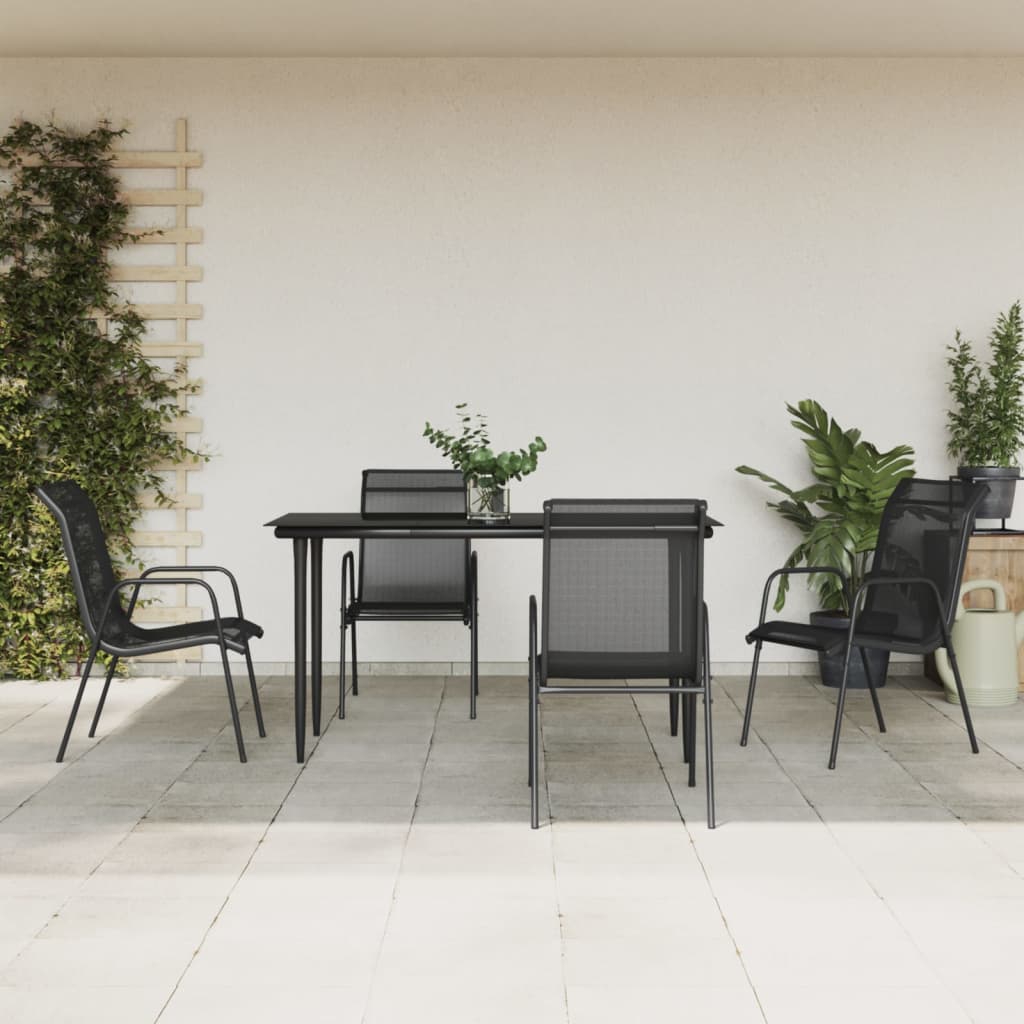 vidaXL Patio Dining Set Outdoor Table and Chair Black Steel and Textilene-23