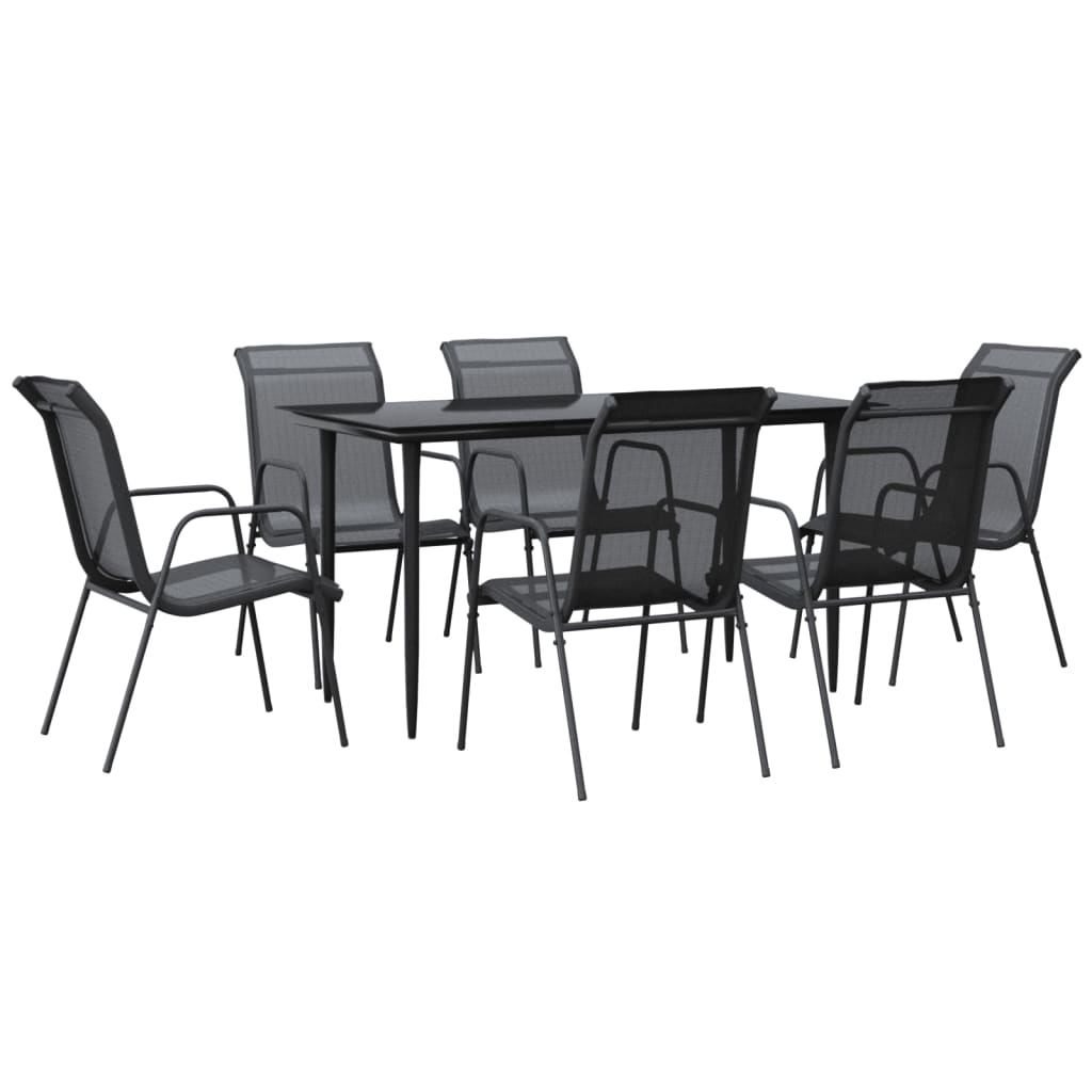 vidaXL Patio Dining Set Outdoor Table and Chair Black Steel and Textilene-47