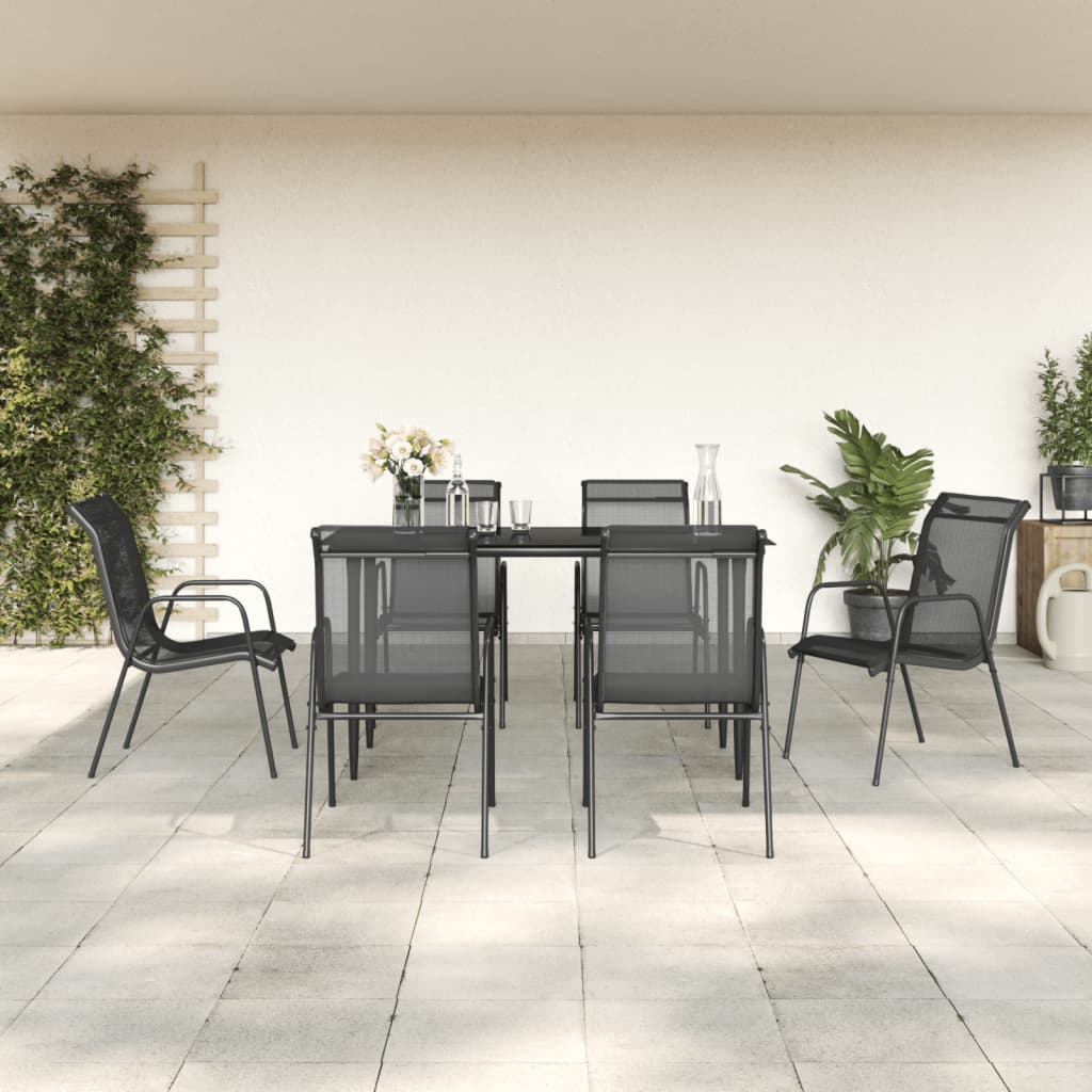 vidaXL Patio Dining Set Outdoor Table and Chair Black Steel and Textilene-0