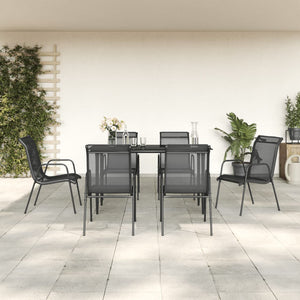 vidaXL Patio Dining Set Outdoor Table and Chair Black Steel and Textilene-0