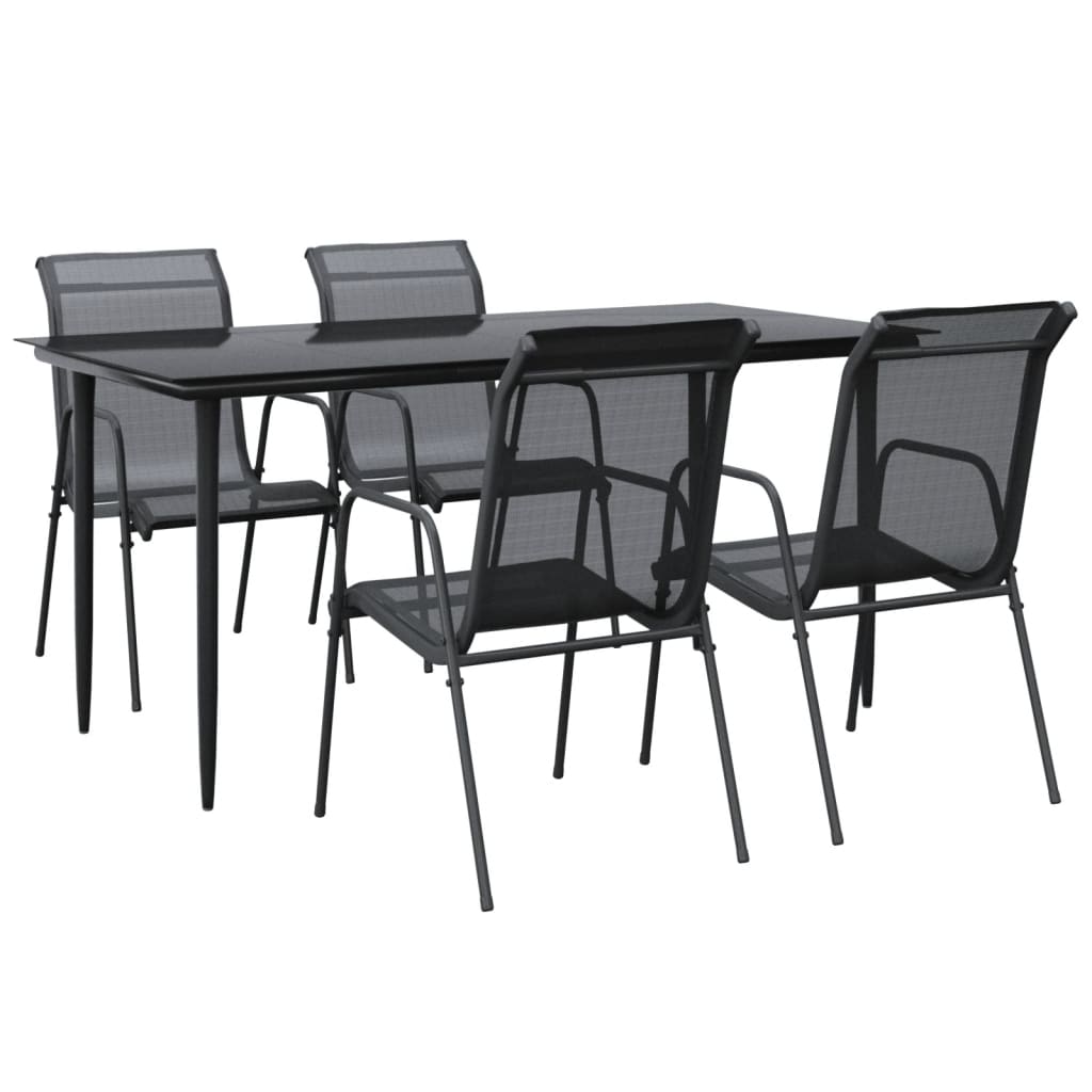 vidaXL Patio Dining Set Outdoor Table and Chair Black Steel and Textilene-4