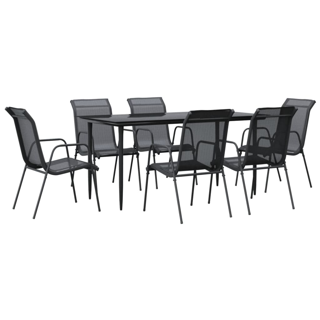 vidaXL Patio Dining Set Outdoor Table and Chair Black Steel and Textilene-44