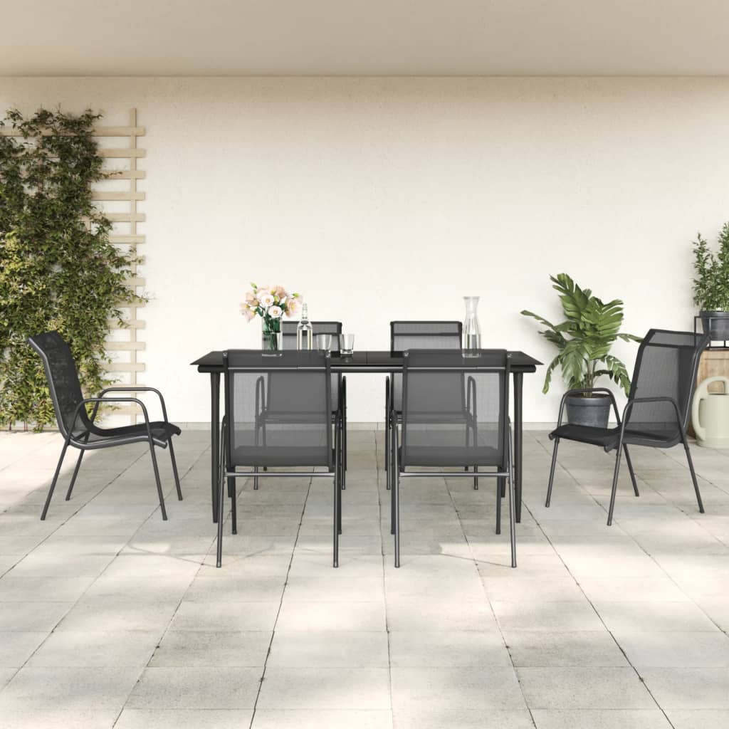 vidaXL Patio Dining Set Outdoor Table and Chair Black Steel and Textilene-49