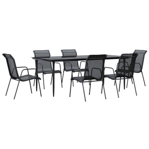 vidaXL Patio Dining Set Outdoor Table and Chair Black Steel and Textilene-12