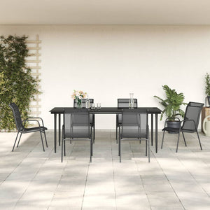 vidaXL Patio Dining Set Outdoor Table and Chair Black Steel and Textilene-17