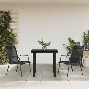 vidaXL 5 Piece Patio Dining Set Black Steel and Textilene-38