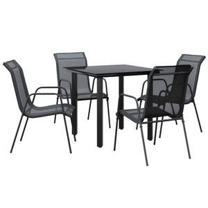 vidaXL 5 Piece Patio Dining Set Black Steel and Textilene-57