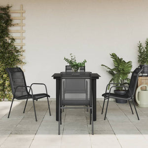 vidaXL 5 Piece Patio Dining Set Black Steel and Textilene-3