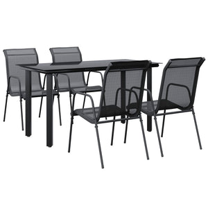 vidaXL 5 Piece Patio Dining Set Black Steel and Textilene-24