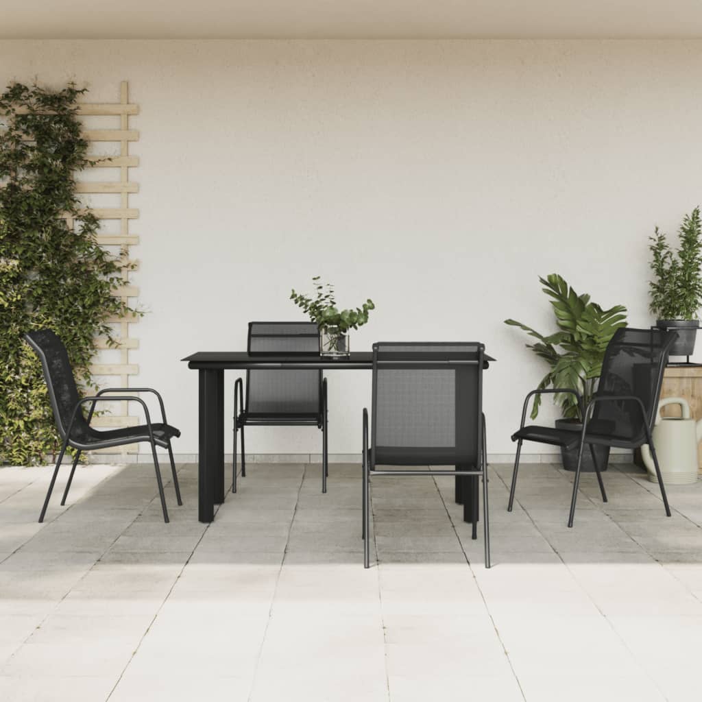 vidaXL 5 Piece Patio Dining Set Black Steel and Textilene-30