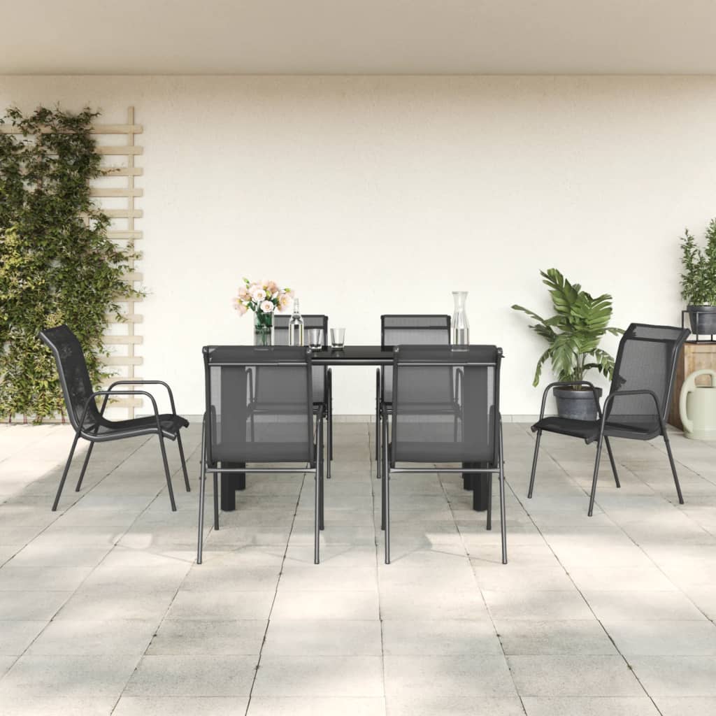 vidaXL 5 Piece Patio Dining Set Black Steel and Textilene-52