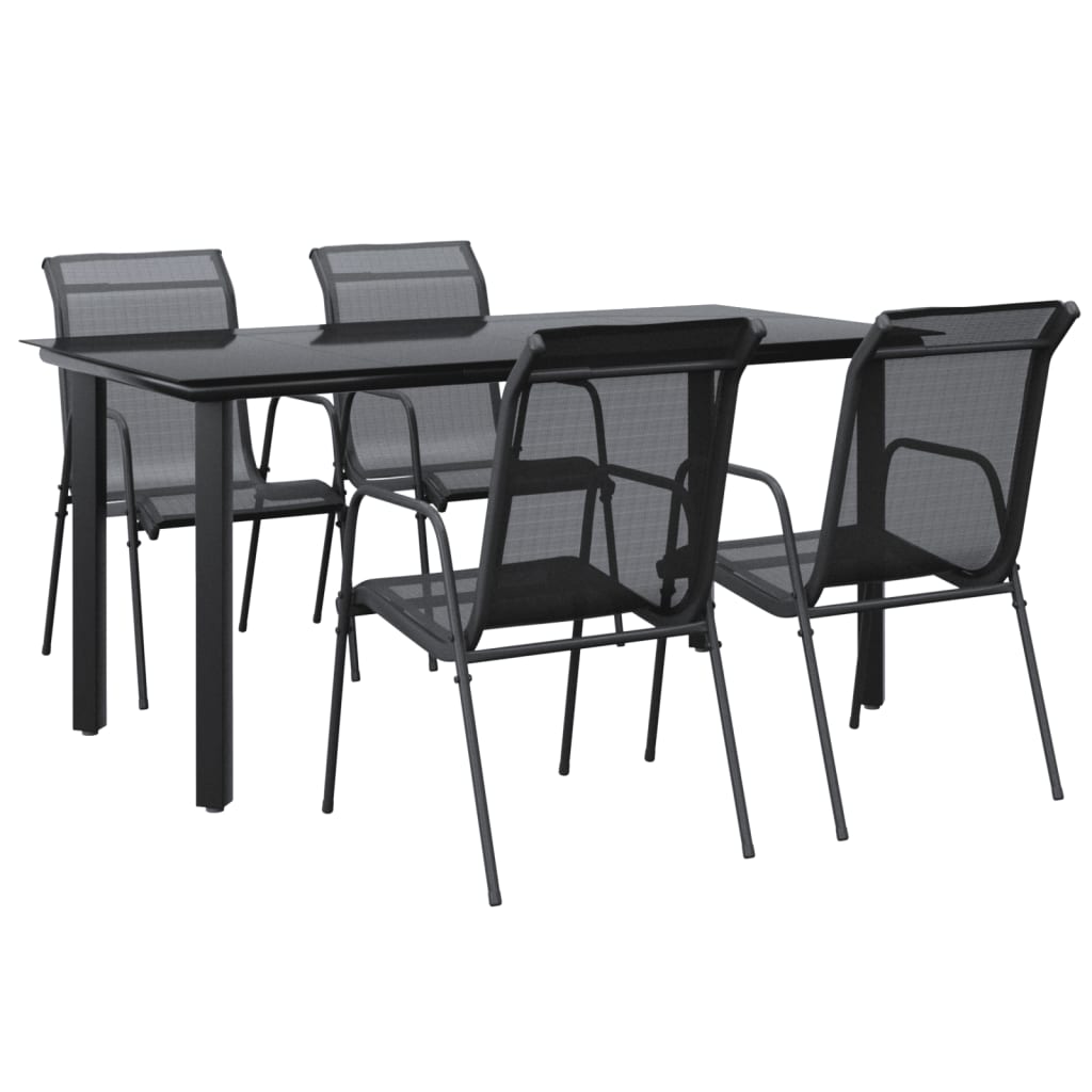 vidaXL 5 Piece Patio Dining Set Black Steel and Textilene-4