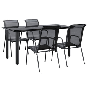 vidaXL 5 Piece Patio Dining Set Black Steel and Textilene-4