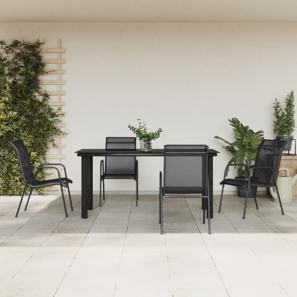 vidaXL 5 Piece Patio Dining Set Black Steel and Textilene-17