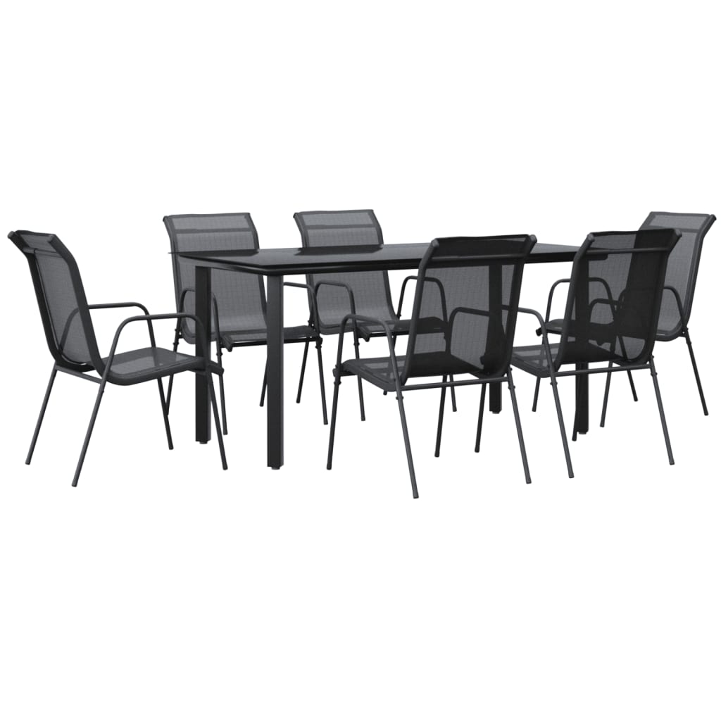 vidaXL 5 Piece Patio Dining Set Black Steel and Textilene-53