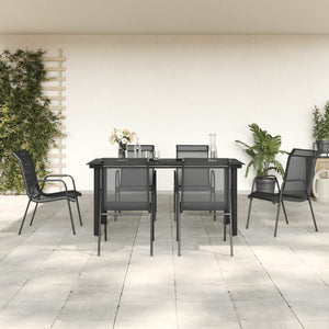 vidaXL 5 Piece Patio Dining Set Black Steel and Textilene-59