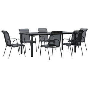 vidaXL 5 Piece Patio Dining Set Black Steel and Textilene-31