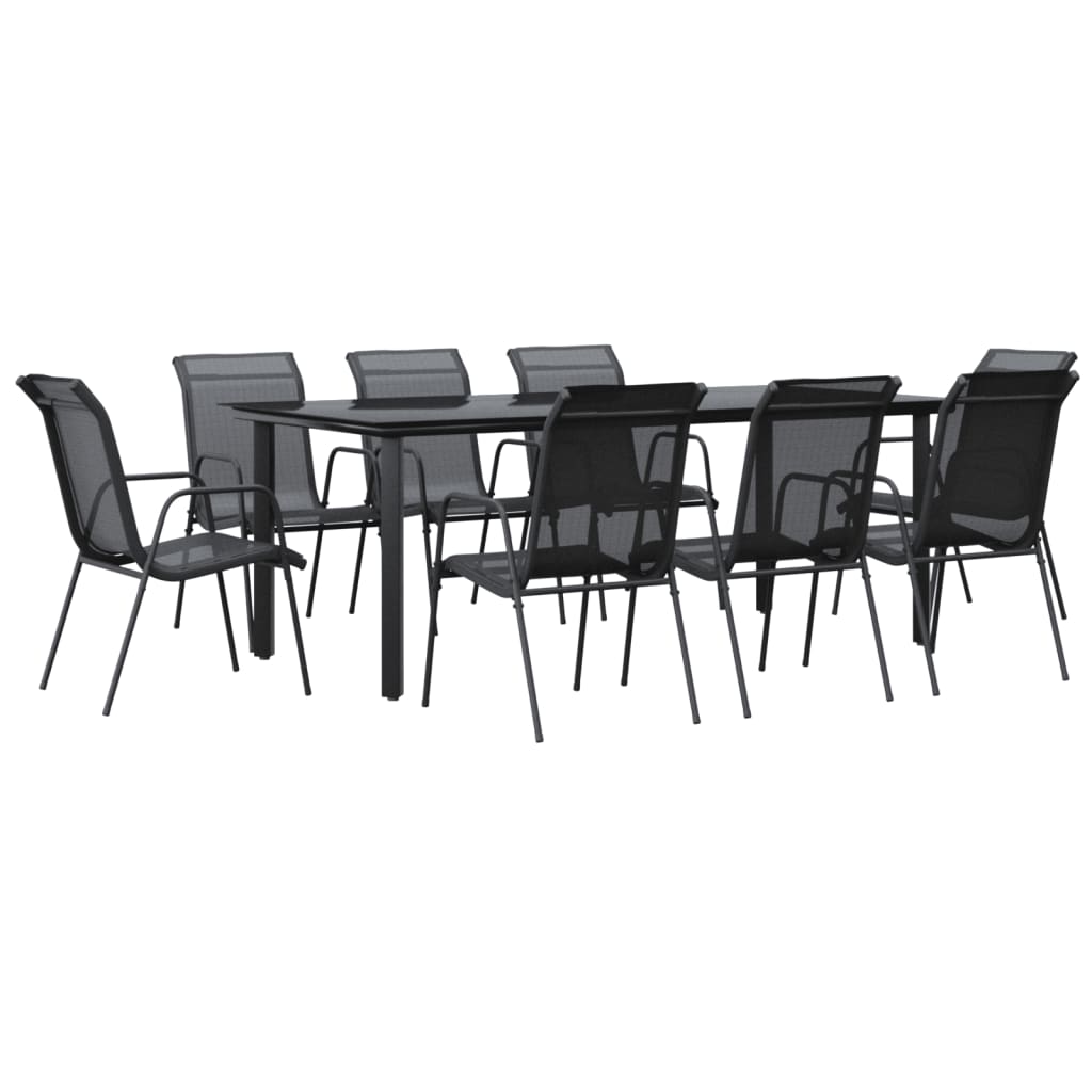 vidaXL 5 Piece Patio Dining Set Black Steel and Textilene-15