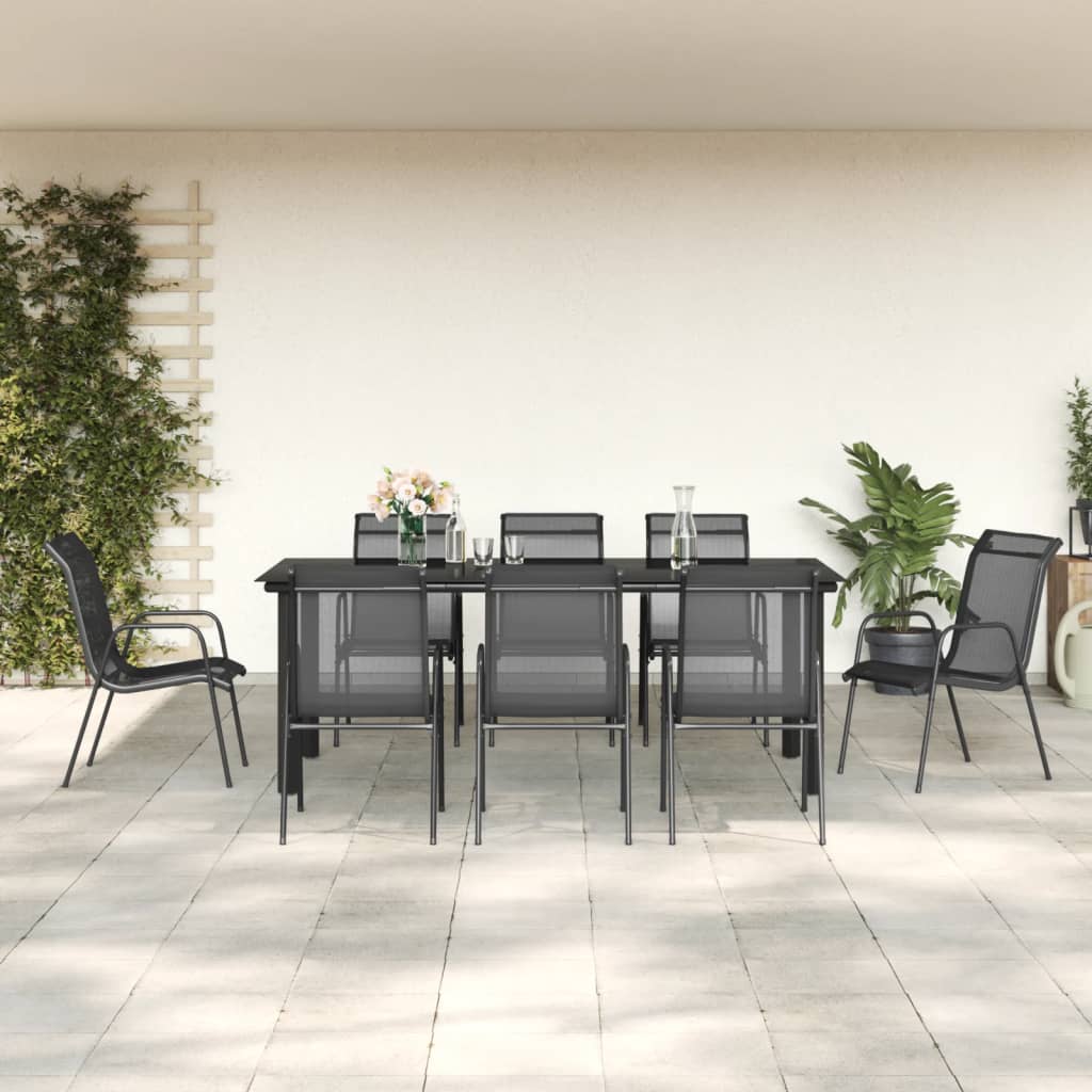 vidaXL 5 Piece Patio Dining Set Black Steel and Textilene-21