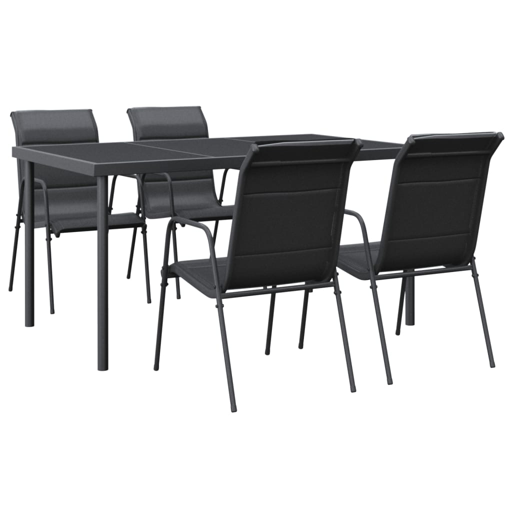 vidaXL Patio Dining Set Outdoor Table and Chair Black Steel and Textilene-0