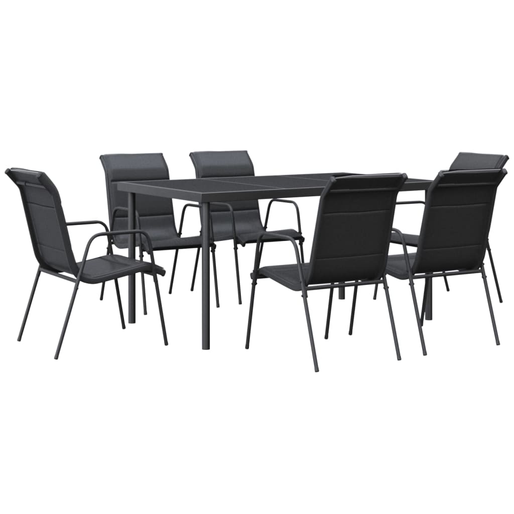 vidaXL Patio Dining Set Outdoor Table and Chair Black Steel and Textilene-0