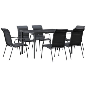 vidaXL Patio Dining Set Outdoor Table and Chair Black Steel and Textilene-0