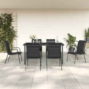 vidaXL Patio Dining Set Outdoor Table and Chair Black Steel and Textilene-1