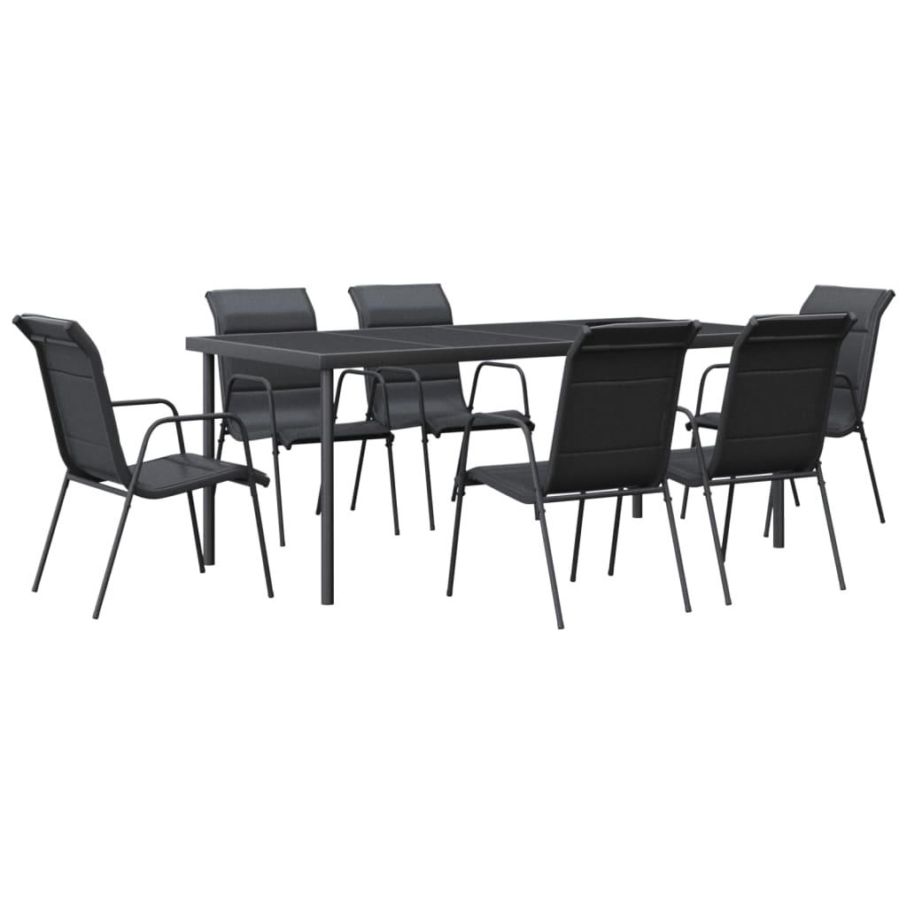 vidaXL Patio Dining Set Outdoor Table and Chair Black Steel and Textilene-0