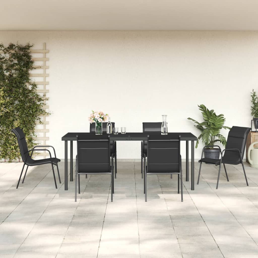 vidaXL Patio Dining Set Outdoor Table and Chair Black Steel and Textilene-1