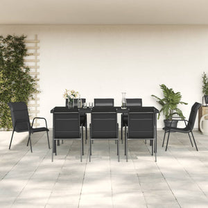 vidaXL Patio Dining Set Outdoor Table and Chair Black Steel and Textilene-1