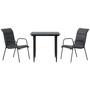 vidaXL 3 Piece Patio Dining Set Black Steel and Textilene-1