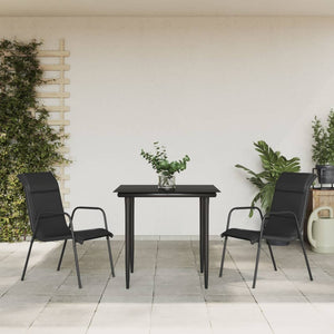 vidaXL 3 Piece Patio Dining Set Black Steel and Textilene-15