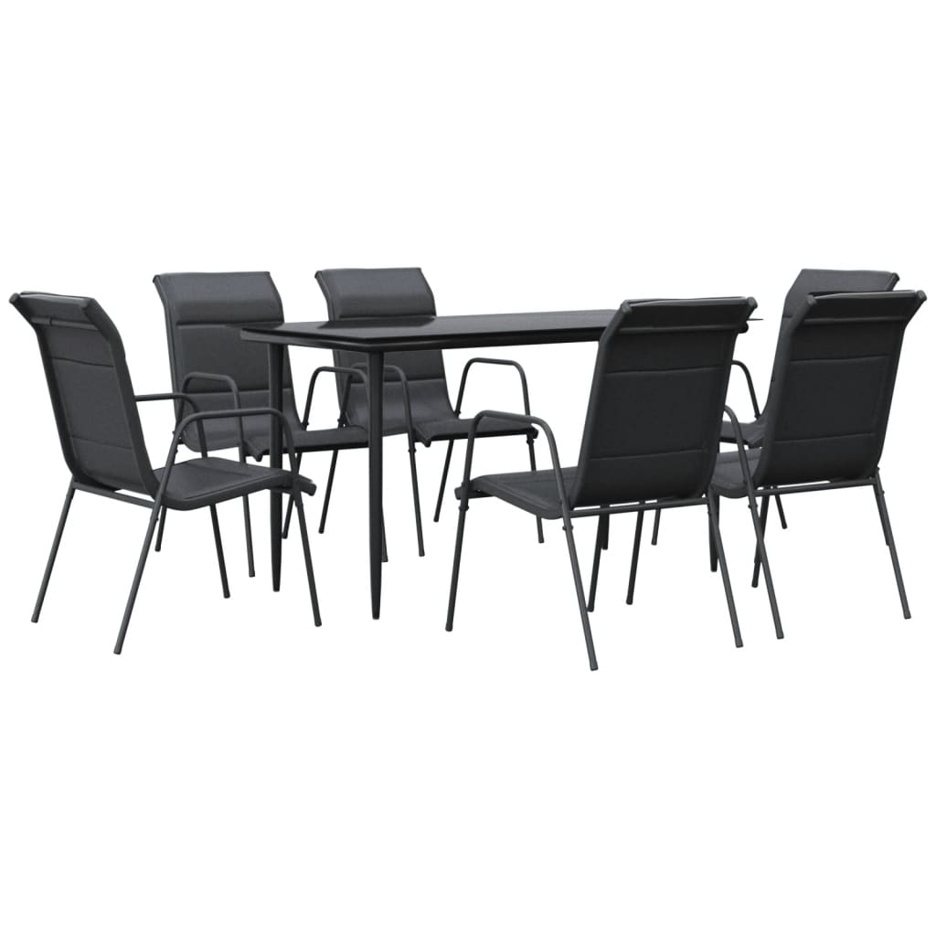 vidaXL 3 Piece Patio Dining Set Black Steel and Textilene-34