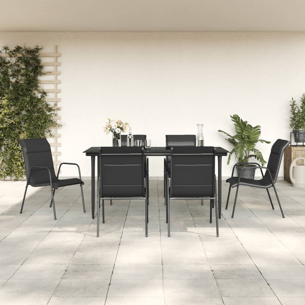 vidaXL 3 Piece Patio Dining Set Black Steel and Textilene-25