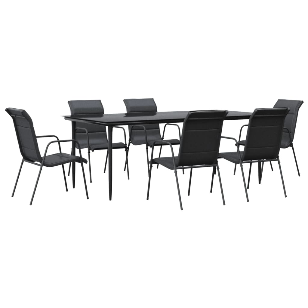 vidaXL 3 Piece Patio Dining Set Black Steel and Textilene-57