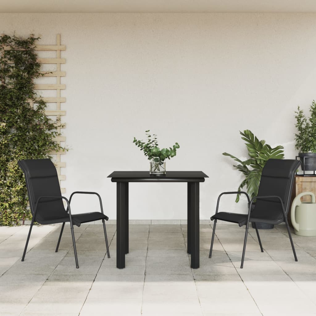 vidaXL Patio Dining Set Outdoor Table and Chair Black Steel and Textilene-3