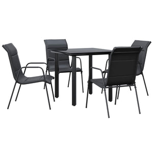 vidaXL Patio Dining Set Outdoor Table and Chair Black Steel and Textilene-4