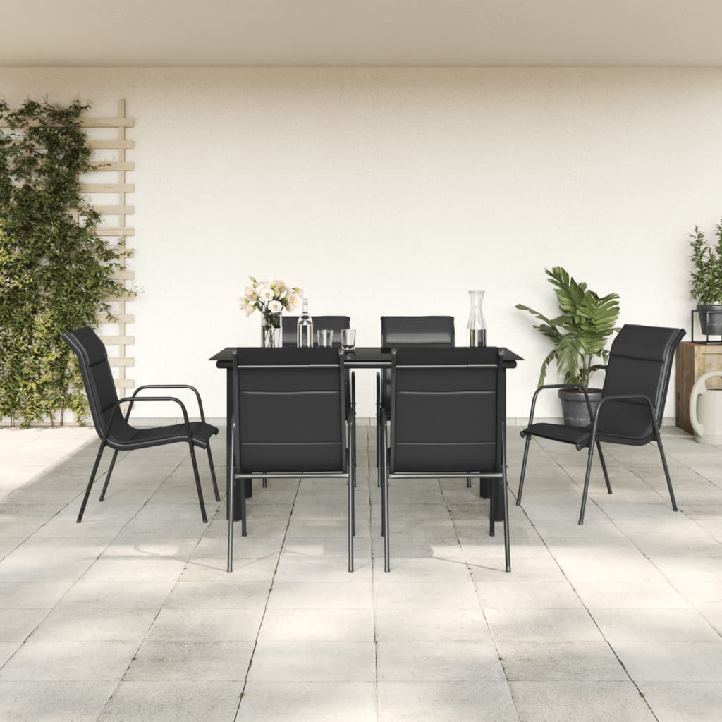 vidaXL Patio Dining Set Outdoor Table and Chair Black Steel and Textilene-47