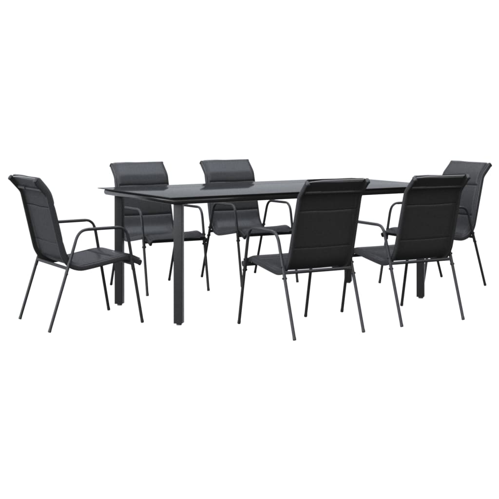 vidaXL Patio Dining Set Outdoor Table and Chair Black Steel and Textilene-36