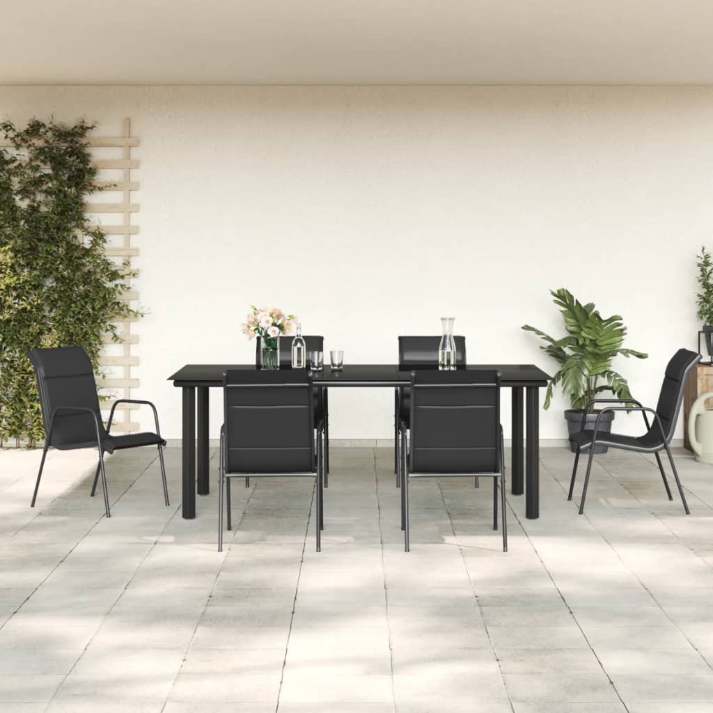 vidaXL Patio Dining Set Outdoor Table and Chair Black Steel and Textilene-41