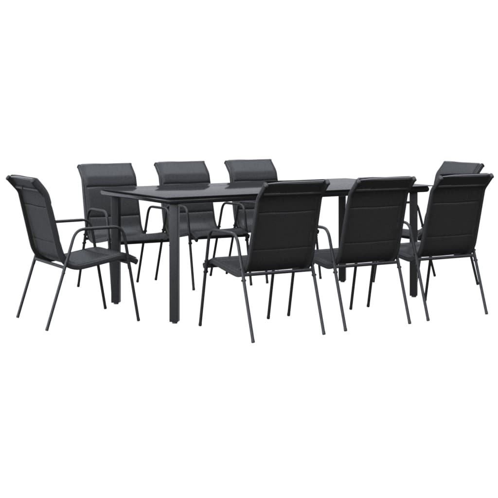 vidaXL Patio Dining Set Outdoor Table and Chair Black Steel and Textilene-44