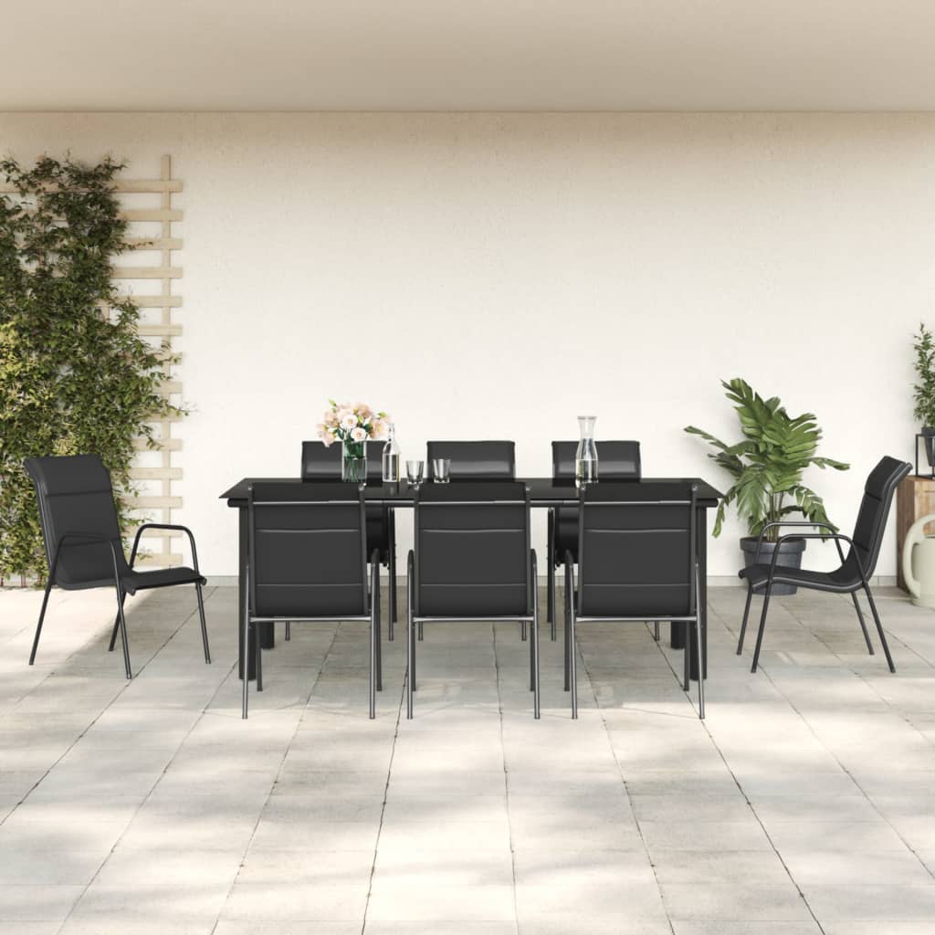 vidaXL Patio Dining Set Outdoor Table and Chair Black Steel and Textilene-49