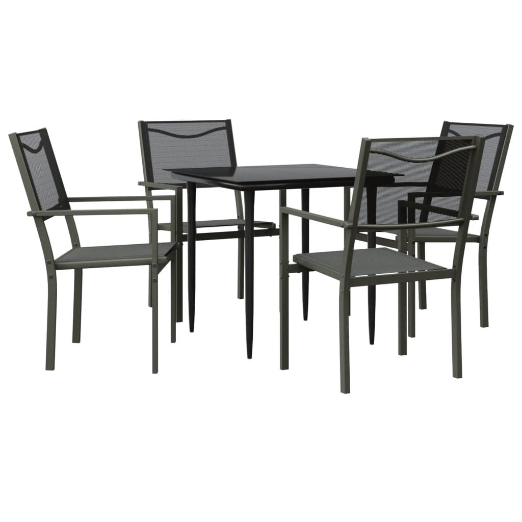 vidaXL Patio Dining Set Outdoor Table and Chair Black Steel and Textilene-1