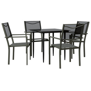 vidaXL Patio Dining Set Outdoor Table and Chair Black Steel and Textilene-1